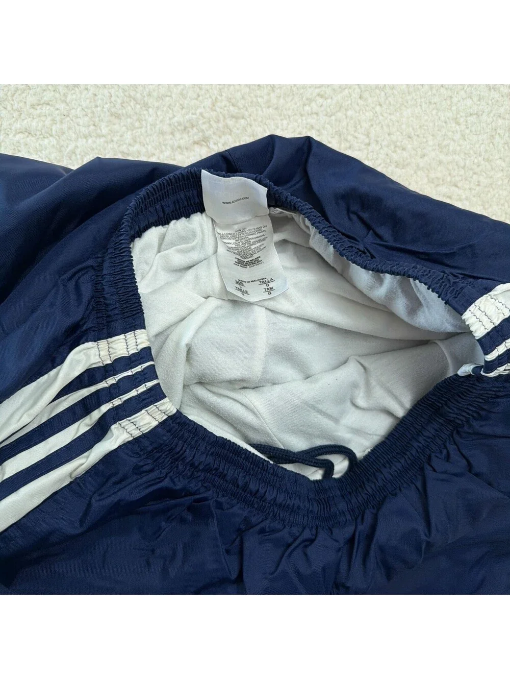 Vintage 2001 adidas Track Pants Mens L Navy 3-Stripe Nylon Wind Pants Y2K